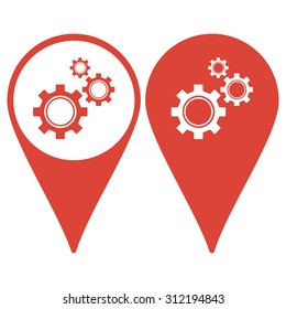 Map pointer. Gears icon, vector illustration. Flat design style