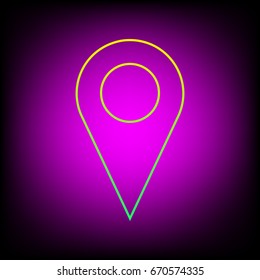 Map pointer. Geo pointer location icon. Navigation icon. Vector. Yellow-green gradient linear icon on magenta light as background