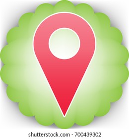 Map pointer. Geo pointer location icon. Navigation icon. Vector. Pinkish icon with white contour on green background which similar to flower.