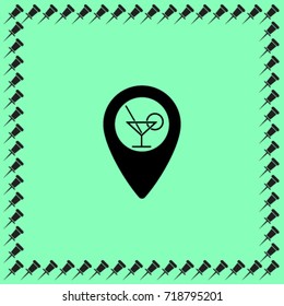 Map pointer with glass and lemon silhouette vector icon