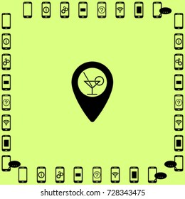 Map pointer with glass and lemon silhouette vector icon