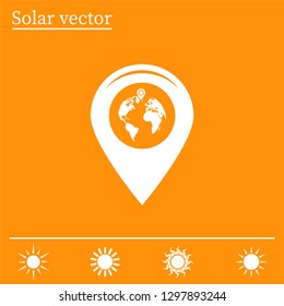 Map pointer with globe flat icon, vector illustration. Flat design style