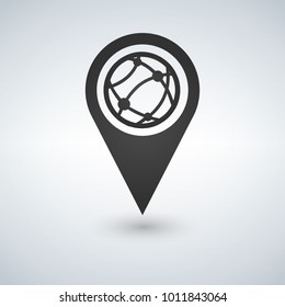 Map pointer globe internet flat icon, vector illustration. Flat design style