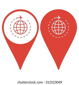 Map pointer. Globe and plane travel icon. Vector  Eps 10