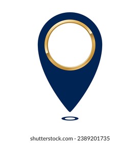 Map Pointer with Gold Ring in Dark Blue Color, vector illustration isolated.eps