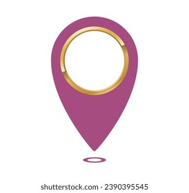 Map Pointer with Gold Ring in Dark Pink Color, vector illustration isolated, eps