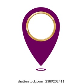 Map Pointer with Gold Ring in Deep Purple Color, vector illustration isolated.eps 