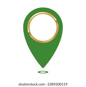 Map Pointer with Gold Ring in Green Color, vector illustration isolated.eps