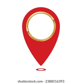 Map Pointer with Gold Ring in Red Color, vector illustration isolated, eps