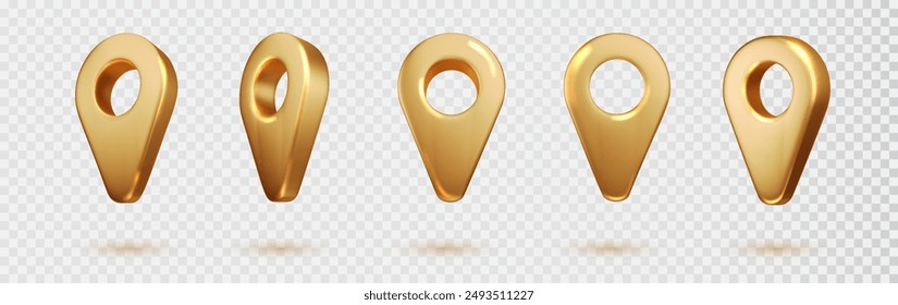 Map pointer golden color isolated. location pin or navigation. Realistic 3D Location or map pin. Symbol shape design for navigation, direction, gps and travel concept.