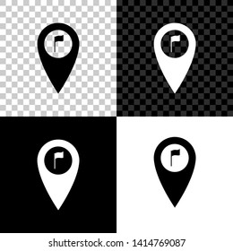 Map pointer with golf flag icon isolated on black, white and transparent background. Location marker symbol. Vector Illustration