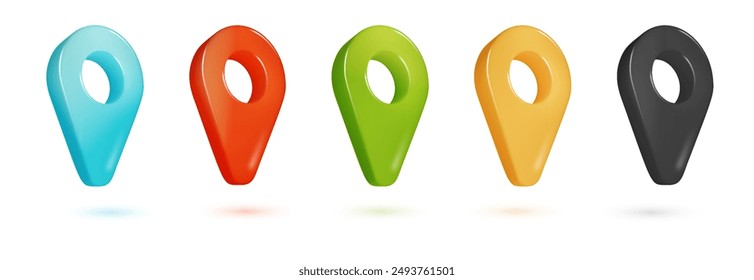Map pointer or GPS location 3d icons set isolated. location pin or navigation. Realistic vector graphic