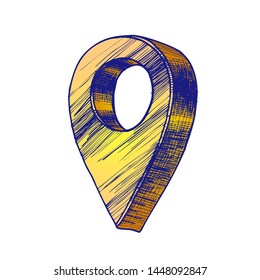 Map Pointer Gps Location Modern Symbol Vector. Simple Place Pointer With Circle Hole Navigator Element. Marker Pin Chart Hand Drawn In Vintage Style Color Illustration