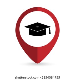 Map pointer with Graduation cap icon. Vector illustration.