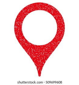 Map Pointer grainy textured icon for overlay watermark stamps. Flat symbol with dirty texture. Dotted vector red ink rubber seal stamp with grunge design on a white background.