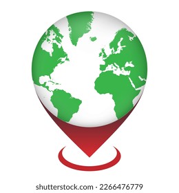 Map pointer with Green Globe. Vector illustration.