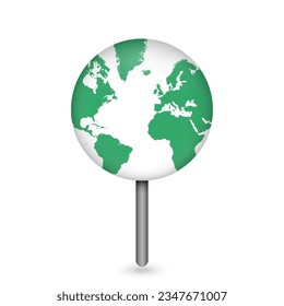 Map pointer with Green Globe. Vector illustration.