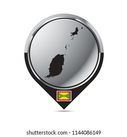 map pointer with Grenada map and flag vector drawing