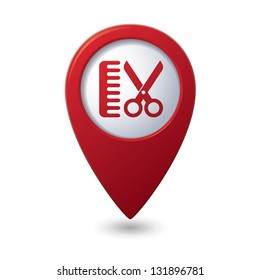 Map pointer with hair salon icon. Vector illustration