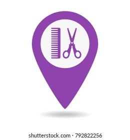 Map pointer with hair salon icon. Vector illustration