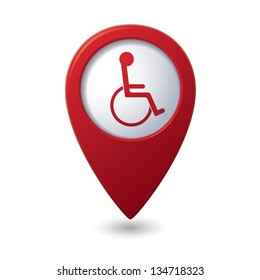 Map pointer with handicap icon. Vector illustration