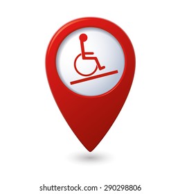 Map pointer with handicap icon. Vector illustration