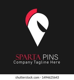 Map pointer with head of spartan logo in vector