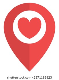 Map pointer with heart icon.