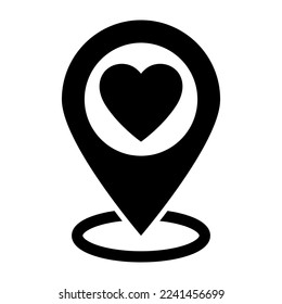 Map pointer with heart icon, icon with heart in gps navigation style. Map pin icon, location pin vector icon.