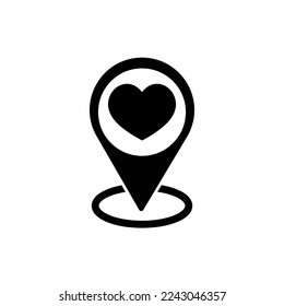 Map pointer with heart icon, icon with heart in gps navigation style. Map pin icon, location pin vector icon.