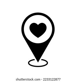 map pointer with heart icon, location pin vector isolated symbol