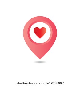 Map pointer with heart icon, Love place, Location maps pin icon vector, Pin with heart, GPS, Illustration.