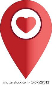 map pointer with heart icon on white background. flat style. love location icon for your web site design, logo, app, UI. location pin symbol. map point sign. 
