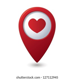 Map pointer with heart icon. Vector illustration