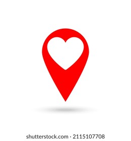 Map pointer with heart icon. Vector illustration