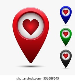 Map pointer with heart icon. Vector illustration