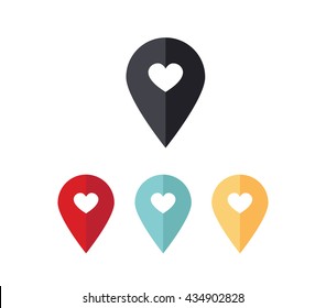 Map pointer with heart. Location icon.  Location sign with heart vector illustration. 
