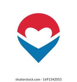 Map pointer and heart logo icon design, location pin and love symbol