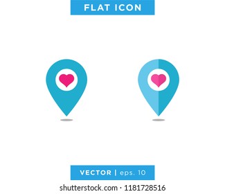 Map Pointer and Heart Love Icon Vector Design Template. Location Pin.