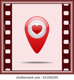 Map pointer with heart sign icons, vector illustration. Flat design style 