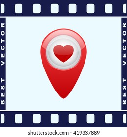 Map pointer with heart sign icons, vector illustration. Flat design style 