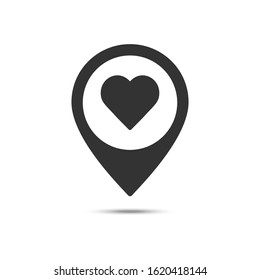 Map pointer with heart solid icon, Valentine's day location and love pin, love concept, vector graphics, a filled pattern on a white background