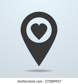 Map pointer with a heart symbol