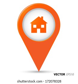 Map pointer with home icon.