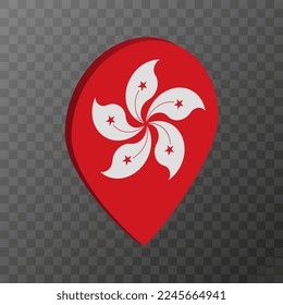 Map pointer with Hong Kong flag. Vector illustration.
