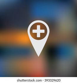 Map pointer with hospital icon