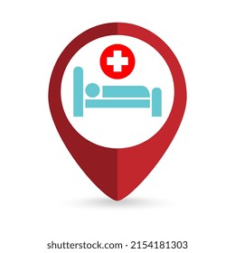 Map pointer with Hospital icon. Vector illustration.