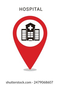 Map Pointer for Hospital, vector stock isolated on white background, eps