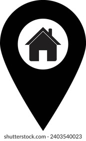 Map pointer with house icon . Home location map pointer icon vector