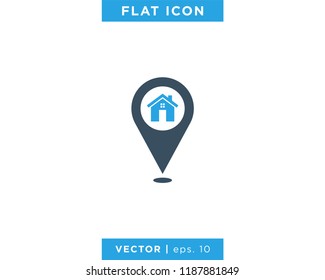 Map Pointer and House Icon Vector Logo Design Template.